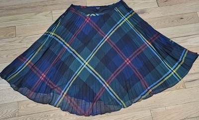 NUEVO SIN ETIQUETAS Lauren Ralph Lauren Para Mujer Verde Cuadros Midi Maxi Plisado Falda Georgette  Foto 1 de 4