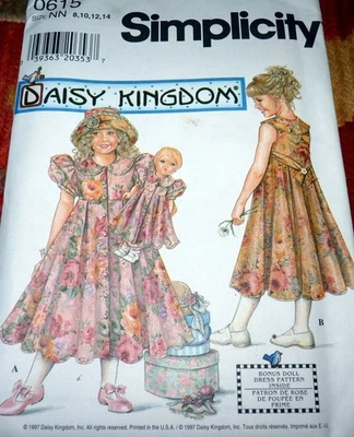 *VTG GIRLS DRESS & HAT & 17" DOLL CLOTHES Daisy Kingdom Sewing Pattern 8-14 UC - Image 1 of 2