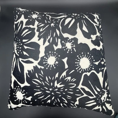 Mackenzie Childs Black And White Floral Embroidered 18 x 18 Accent Pillow - Image 1 of 4