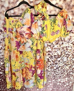 H&M Women’s Yellow Floral Skirt, Top And Scarf Set Top Size L Skirt Size XXL - Picture 1 of 18
