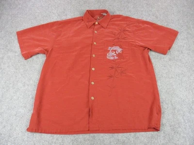 Bamboo Cay Shirt Mens Medium Rust Red Embroidered Koi Bamboo Hawaiian Camp Aloha - Image 1 of 4