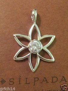 SILPADA STERLING SILVER FLOWER PENDANT W/BIG CUBIC ZIRCONIA S1195 RETIRED  - Bild 1 von 3