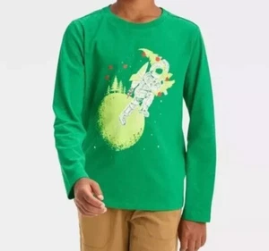 Cat & Jack Boys Green Astronaut Christmas Long Sleeve Shirt Size M, L NWT - Picture 1 of 3
