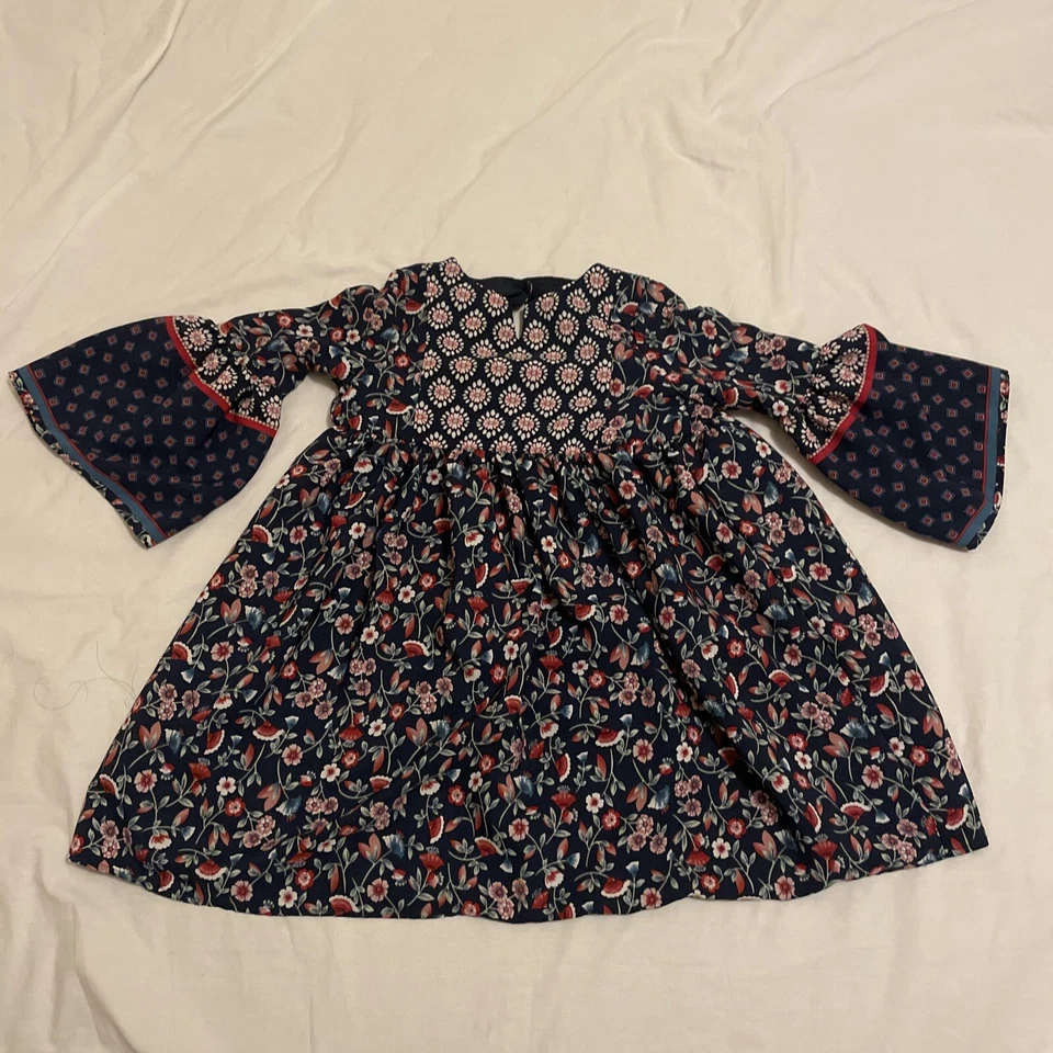 Pastourelle Pippa And Julie Girls Size 5 Blue Floral Bell Sleeves Boho Cottage - Image 1 of 4