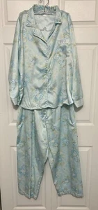 Miss Elaine Satin Pajama Set Blue Flower Pattern size small - Picture 1 of 9