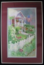 Lynn Powers 1950-2016 Watercolor Painting Albany Oregon 4th of July House Flag 