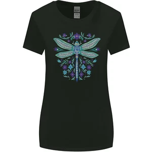 A Floral Dragonfly Womens Wider Cut T-Shirt - Picture 1 of 55