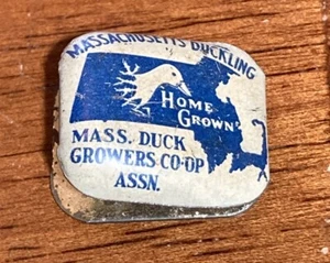 Etiqueta litográfica de hojalata pequeña Massachusetts vintage cultivadores de patos en masa CO-OP Assn - Imagen 1 de 6