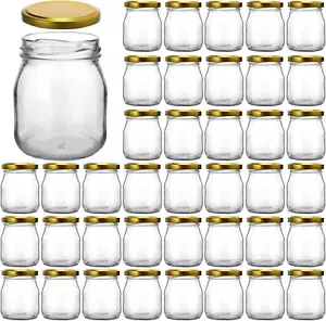 Glass Jars, 40 Pack 4 Oz Clear Yogurt Jars with Gold Lids, Ideal for Jam, Honey, - Picture 1 of 7