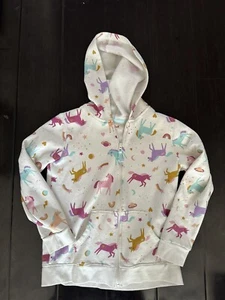 Cat & Jack Cream Unicorn Zip-up Sweatshirt Hoodie Cardigan Size Large 10-11 - Picture 1 of 5