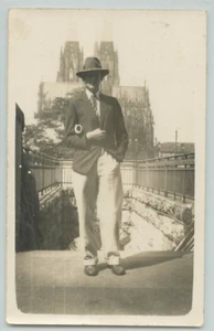 POSTCARD Tourist in Cologne Cathedral Germany RPPC - Picture 1 of 2