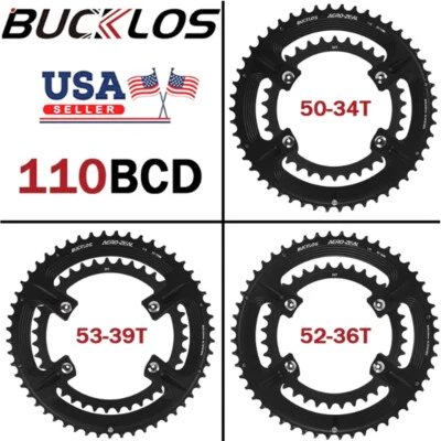BUCKLOS 110BCD 34/36/39-50/52/53 Tooth Double Chainring+4 Bolts 10/11/12 Speed​ - Image 1 of 4