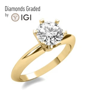 2Ct E VS1 Diamond Engagement Rings IGI Certified Round Lab Grown 18K Yellow Gold - Picture 1 of 4