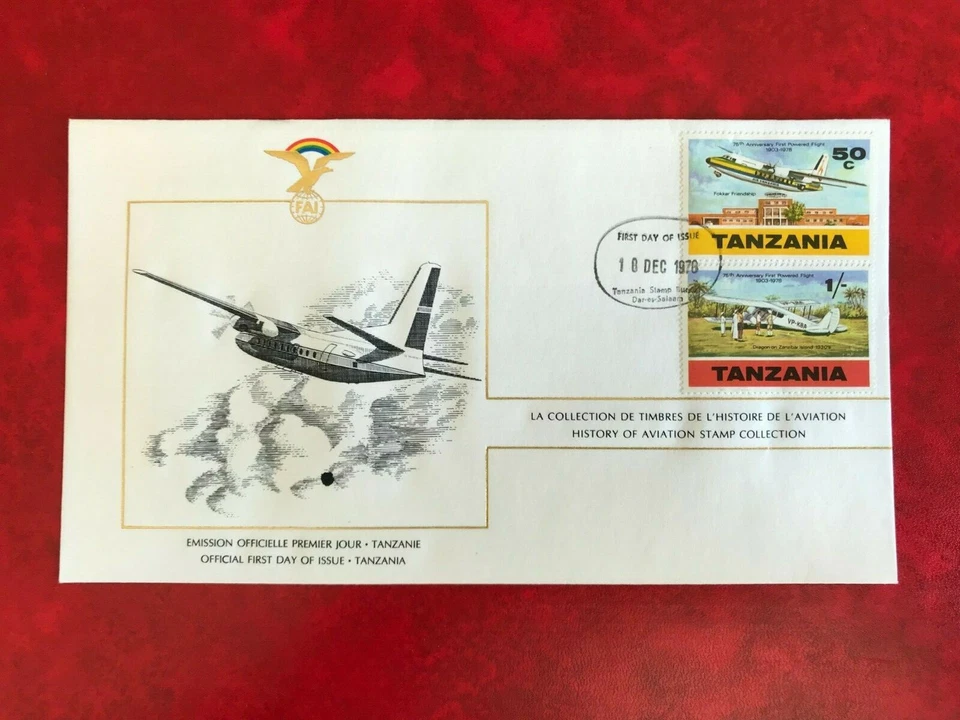 TANZANIA 1978 FDC FAI AVIATION FOKKER FRIENDSHIP DRAGON ZANZIBAR DE HAVILLAND - Image 1 of 1