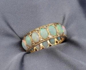 Vintage 4Ct Oval Simulated Fire Opal Full Eternity Ring 14K Yellow Gold Plated - Picture 1 of 5