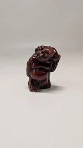 Vintage Mini Laughing Buddha Statue Tiny and Intricate Rosewood 2" Tall - Picture 1 of 12