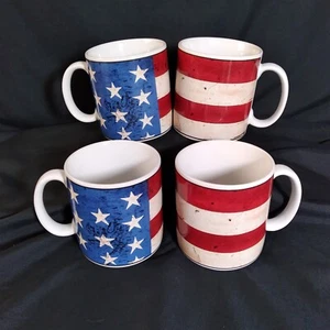 Warren Kimble Colonial Coffee Mug Sakura 1997 American Flag July 4th Lot Of 4 - Picture 1 of 10