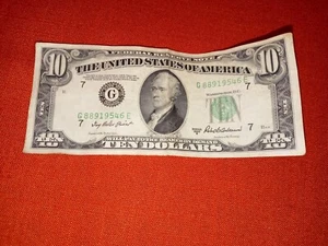 1950 TEN DOLLAR BILL HIGH SERIAL NUMBER 88919546/BONUS COINS INCLUDED - Picture 1 of 12