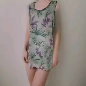 Blue Purple Dress Cover Up Mid Thigh Sleeveless Floral Large 42" BUST - Picture 1 of 5