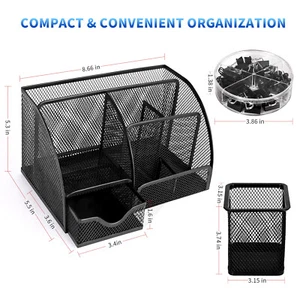 Office Desk Organizer Set Mesh Desktop Supplies Multi-Functional 6 Compartments - Picture 1 of 10