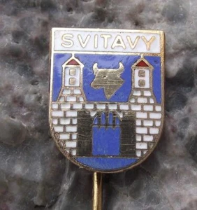 Svitavy Zwittau Town Coat of Arms Bull Head Castle Wall Heraldic Crest Pin Badge - Picture 1 of 4