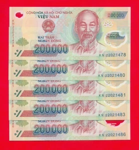 Vietnam 200,000 Dong Banknote, 2022, P-123l, UNC, Polymer - LOT 5 PCS - Picture 1 of 3