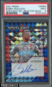 2021 Panini Reactive Blue Prizm Nascar Bubba Wallace AUTO 12/50 PSA 9 MINT