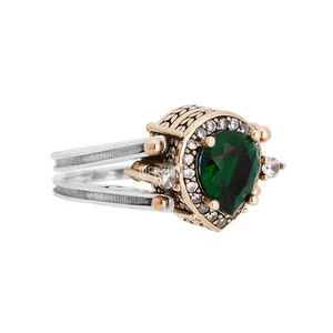 Turkish Reversible Drop Cut Emerald and Sapphire Topaz 925 Sterling Silver Ring - Picture 1 of 12