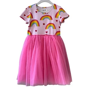TAYLOR JOELLE Rainbow Dress Girls 7 Care Bears Pink Tulle Twirl 80's Nostalgia - Picture 1 of 4