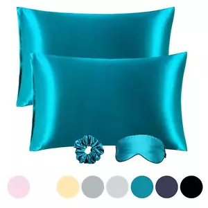 Set of 2 Soft Satin Silk Pillowcase Envelope Closure - Picture 1 of 12