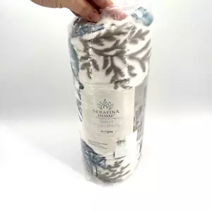 Serafina Home Throw Blanket Antigua Nautical Pattern Blue Gray Velvet Plush New - Picture 1 of 8