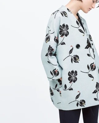 ZARA Jacquard Floral SKY BLUE Limited Edition Coat Size M - Image 1 of 4