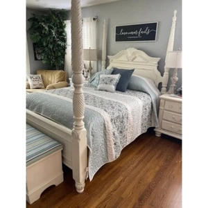 BEAUTIFUL ELEGANT SHABBY CHIC BLUE WHITE RUFFLE LACE BEACH COUNTRY QUILT SET - Picture 1 of 4
