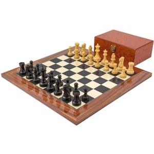 Supreme Ebony Chess Set with Burl Wood Case - Picture 1 of 8
