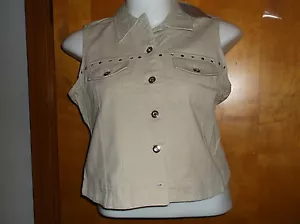 NUOVO GILET DENIM DONNA SBIADITO GLORIA IMPREZIOSITO PIETRA COLOR COTONE..taglia GRANDE - Foto 1 di 4