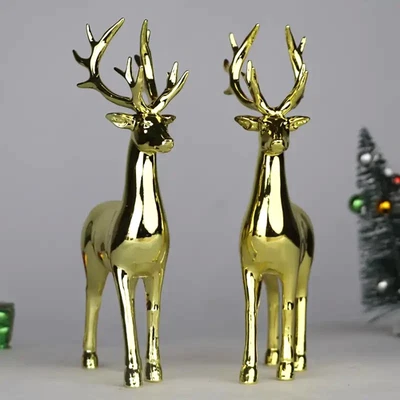 Paar Stehende Goldene/Silberne Hirsche/Rentiere Statuen Weihnachtsdekoration - Bild 1 von 4