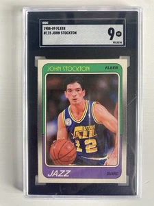 1988 Fleer Basketball #115 John Stockton Rookie HOF (SGC 9) - Picture 1 of 3