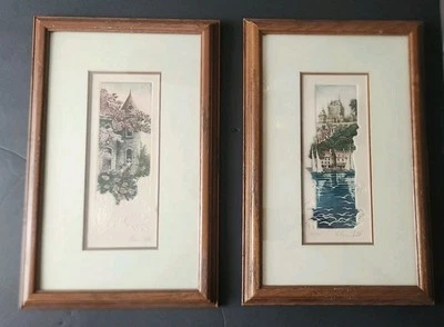2 Etching Prints 1986 PAUL CLOUTIER Quebec Signed Numbered Framed & Matted VTG - Image 1 of 4
