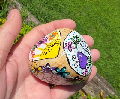  Hand Painted Kindness original Rock  flowers paper weight Painting Art Gift    - Image 1 of 4