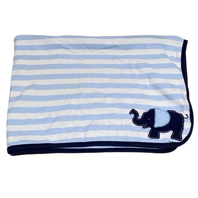 Carters Whale Blanket Blue White Stripes Baby Thick Jersey Knit Cotton Boy Navy - Image 1 of 4