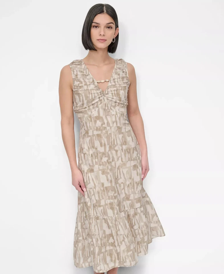 DKNY Women's Dress Sz M City Burnout Beaded-Trim V-Neck - Image 1 of 3