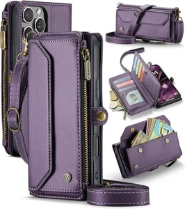 RFID Blocking Crossbody Wallet Phone Case for iPhone  15/14/13/12 Pro/12/13/14 - Picture 1 of 10