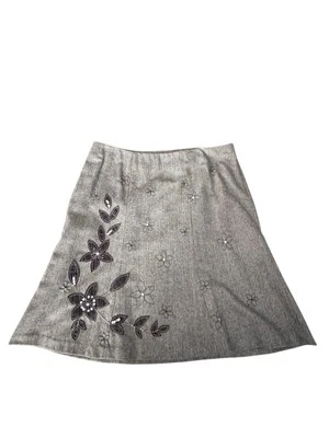 Vintage Jones New York Wool Blend Skirt 16P Black Herringbone Embroidered Lined - Image 1 of 2