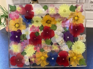 VNTG 1990’S LUCITE/ACRYL MULTICOLORED FLOWERS TABLETY - Bild 1 von 7