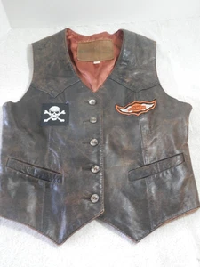 Gilet vintage Beau Geste in morbida pelle con toppe Harley Davidson taglia 9/10 - Foto 1 di 8