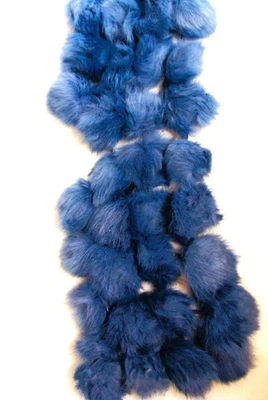 Bufanda vintage GENUINA PIEL DE CONEJO POM POM AZUL 53" para reparación Foto 1 de 3
