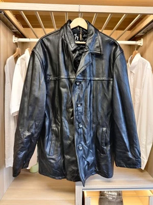 VINTAGE Y2K HELIUM BLACK LEATHER COAT SIZE XL XLARGE MENS BUTTON UP QUILT LINED - Image 1 of 4