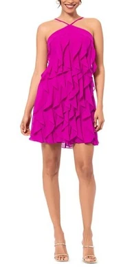 Mini Vestido Aqua Sacacorchos Volantes Halter - Fucsia Talla 4. Precio de venta sugerido por el fabricante $208 Foto 1 de 4