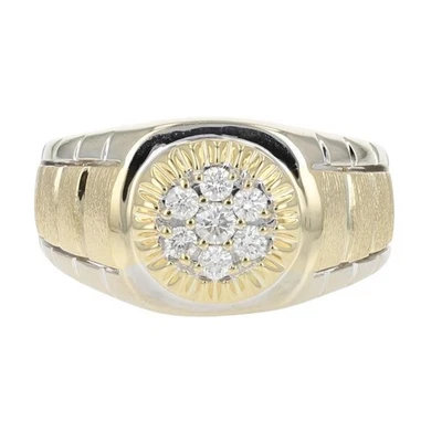 .34ctw Round Cut Diamond Cluster Textured Ring 14k Multi-Tone Gold Size 10 - Image 1 of 4