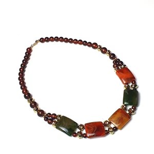 Collana Perline Ruggine Arancione Verde Oro Toni Autunno Collana Donna - Foto 1 di 6